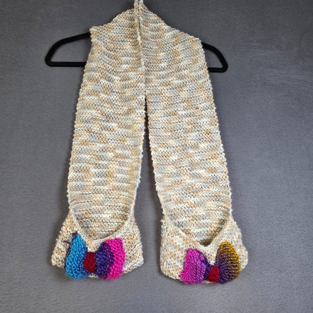 Handmade Pocket Scarf Kids Petite Tan Multi Knit Bow Detail